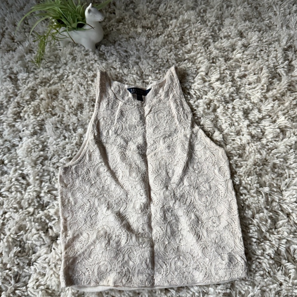 American Eagle Outfitters Beige Lace super cute outfit summer Tank Top